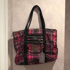 Coach Poppy Tartan Glitter Plaid Glam Tote